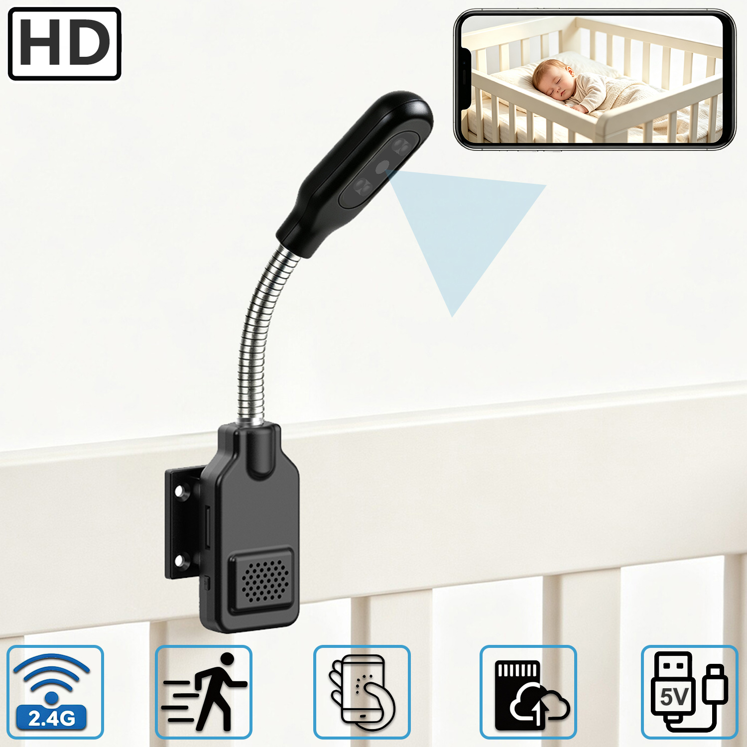 Hd Zero Camera - Flexible Gooseneck Baby Pet Monitor Camera,